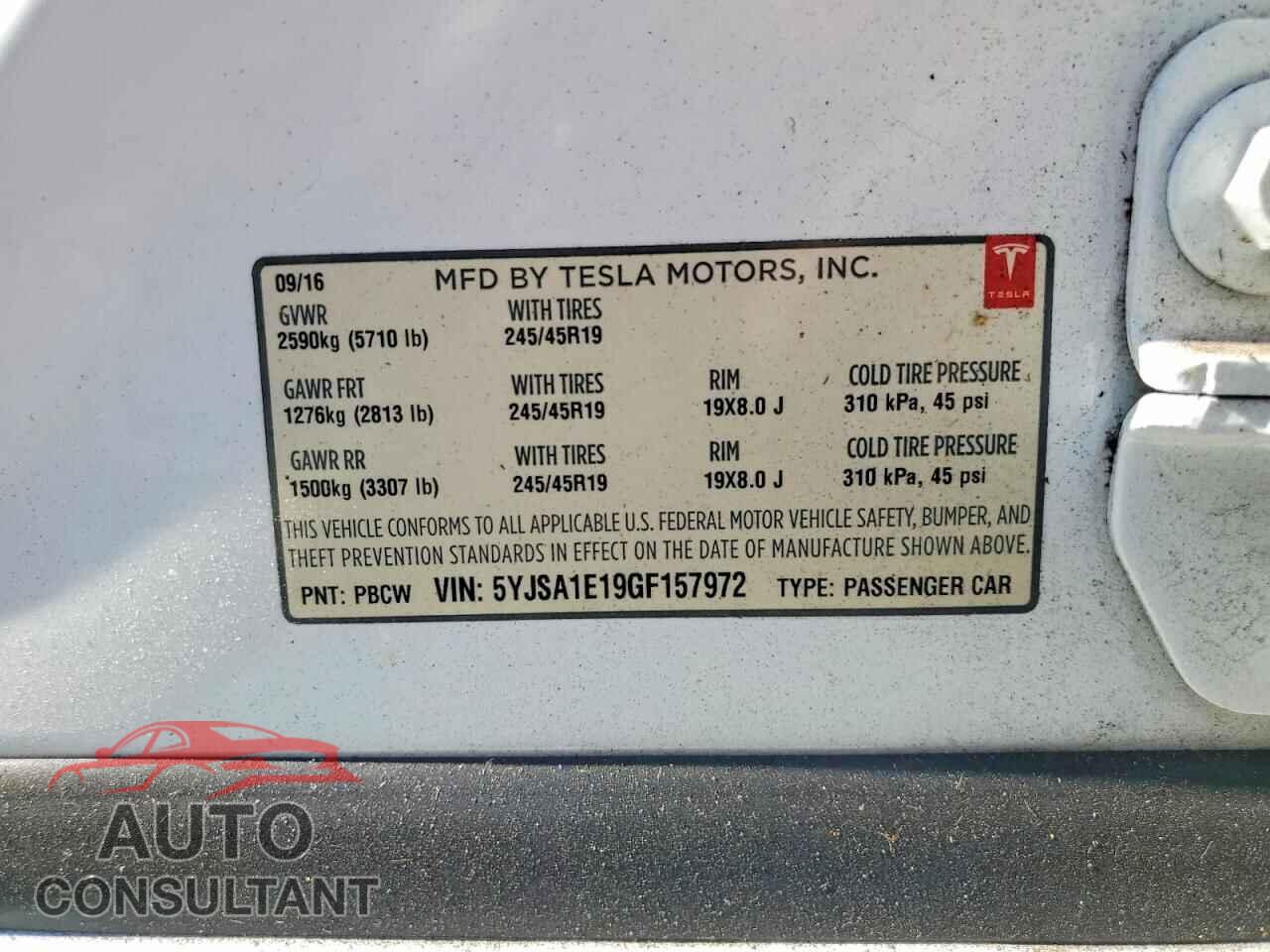 TESLA MODEL S 2016 - 5YJSA1E19GF157972