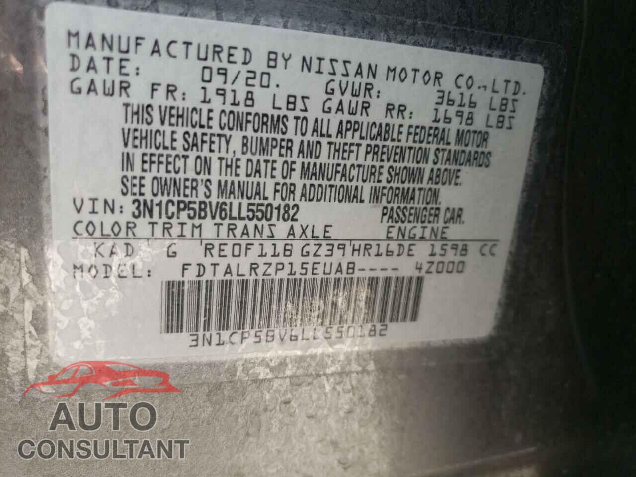 NISSAN KICKS 2020 - 3N1CP5BV6LL550182