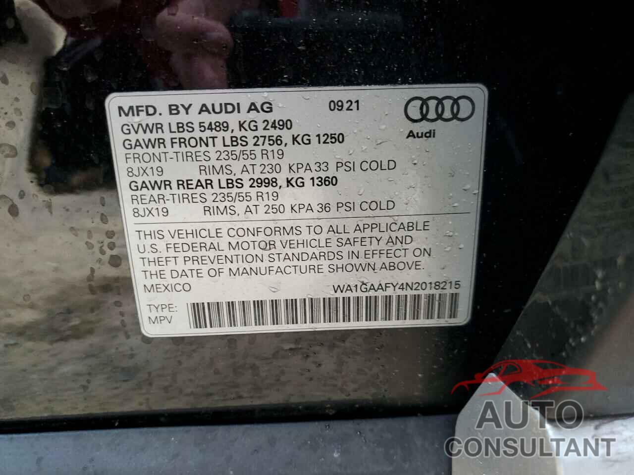 AUDI Q5 2022 - WA1GAAFY4N2018215