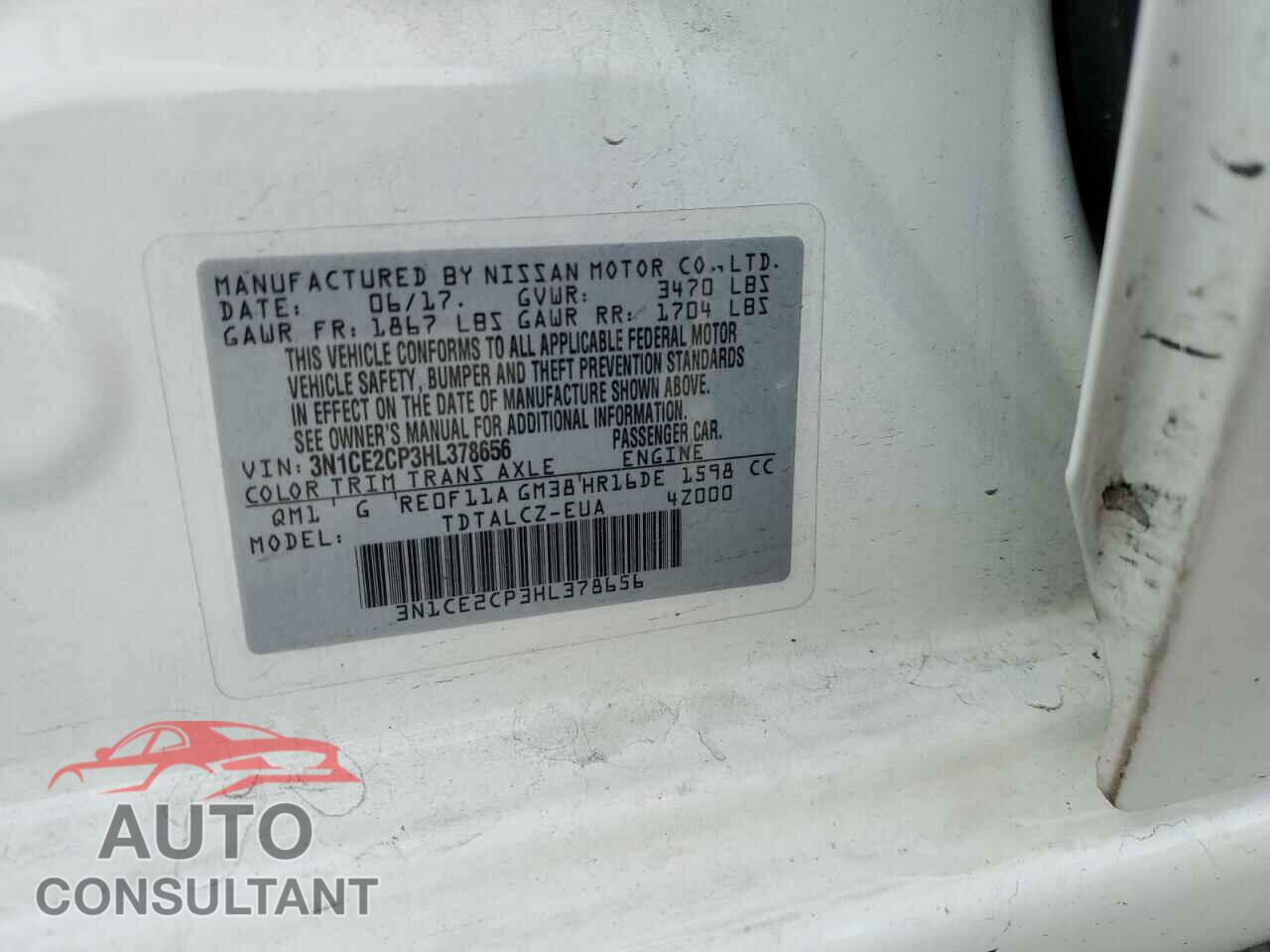 NISSAN VERSA 2017 - 3N1CE2CP3HL378656