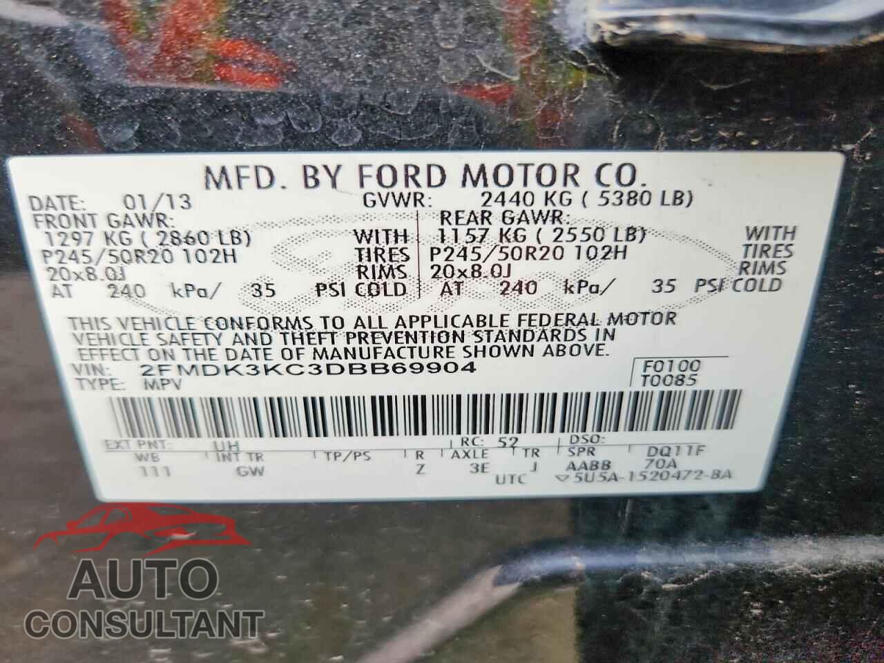 FORD EDGE 2013 - 2FMDK3KC3DBB69904