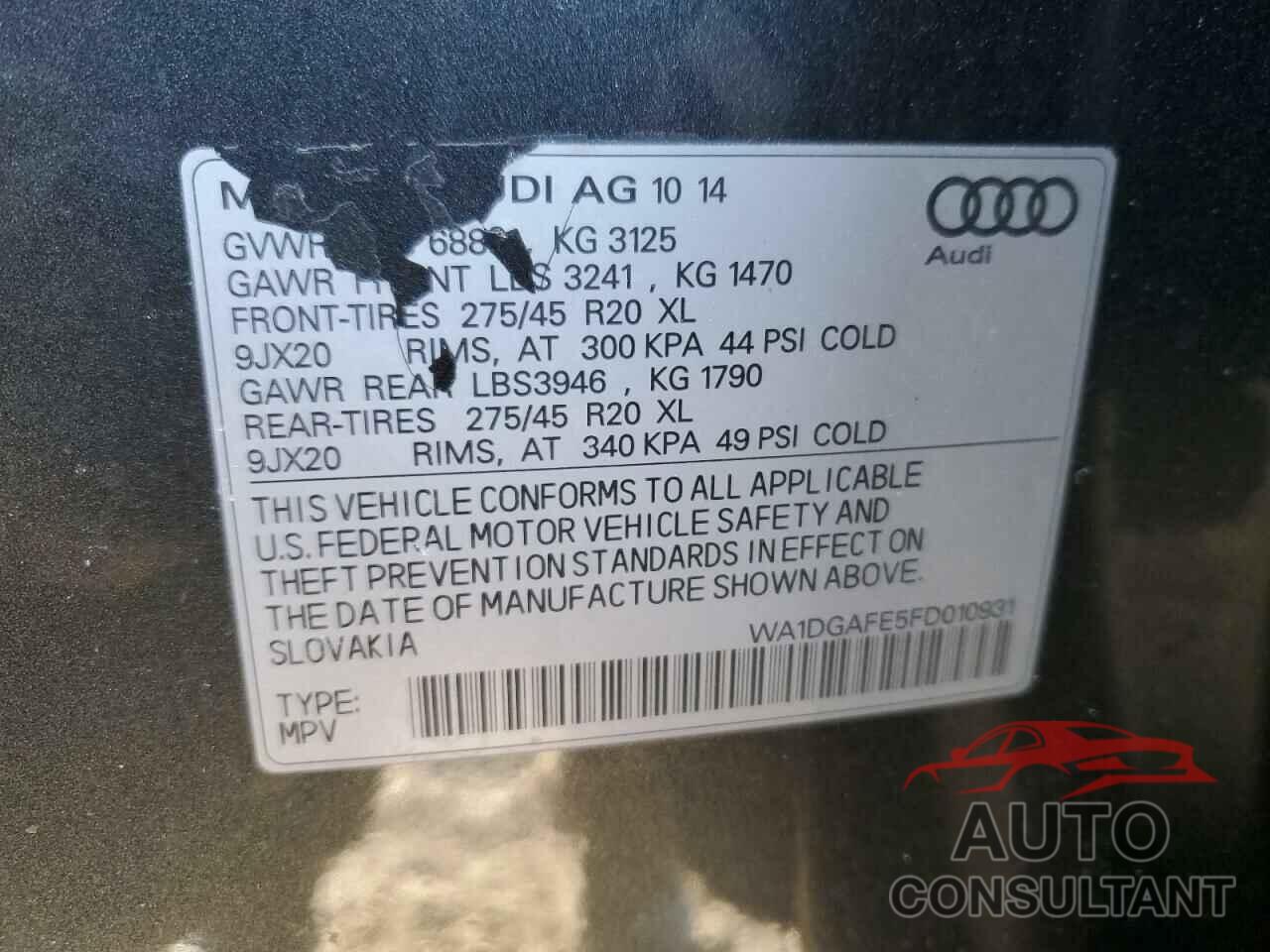 AUDI Q7 2015 - WA1DGAFE5FD010931