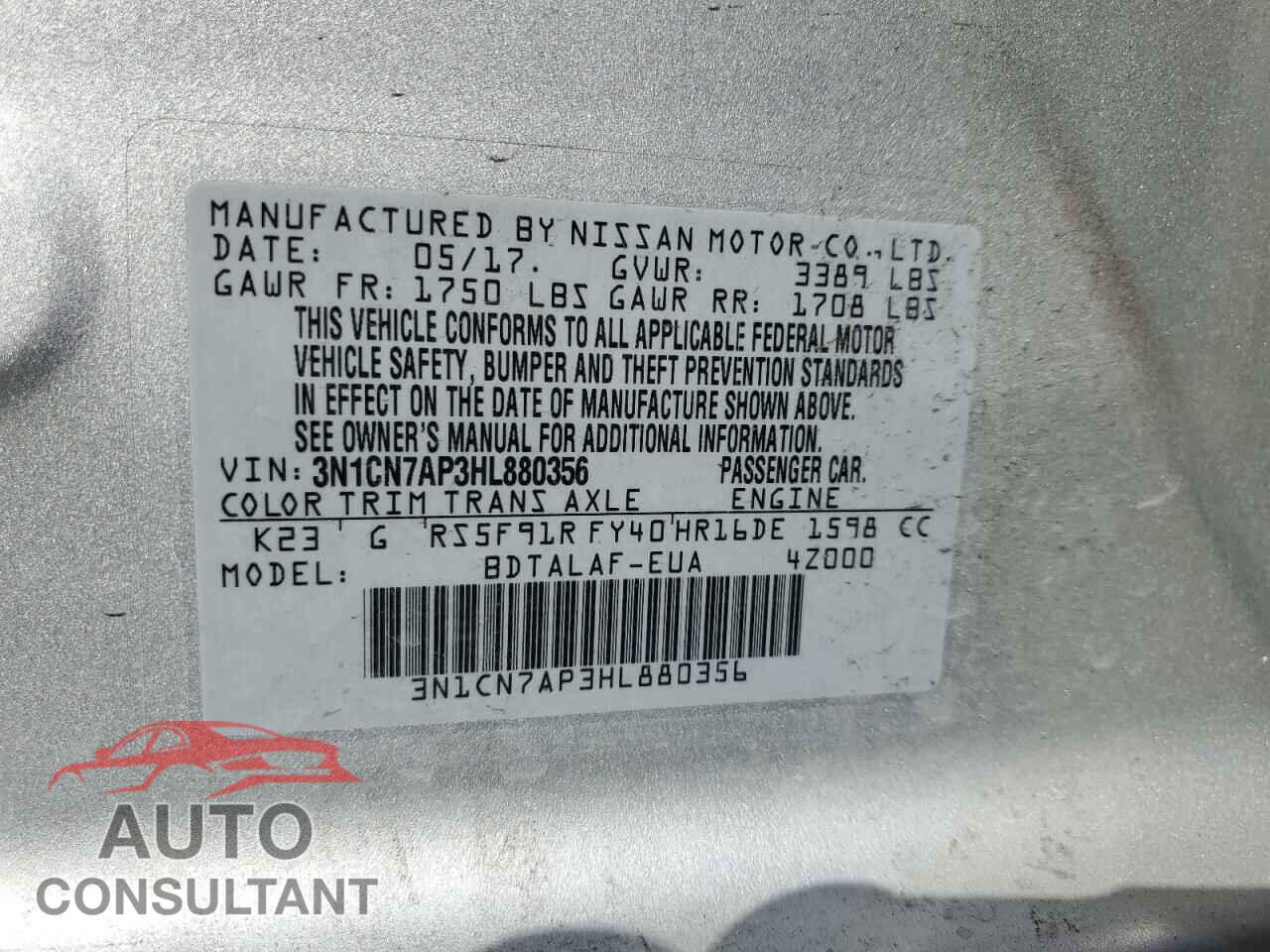 NISSAN VERSA 2017 - 3N1CN7AP3HL880356