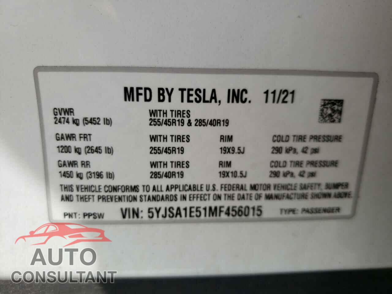 TESLA MODEL S 2021 - 5YJSA1E51MF456015