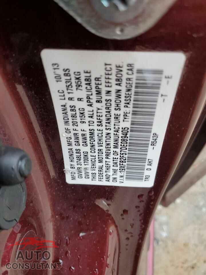 HONDA CIVIC 2013 - 19XFB2F57DE089405