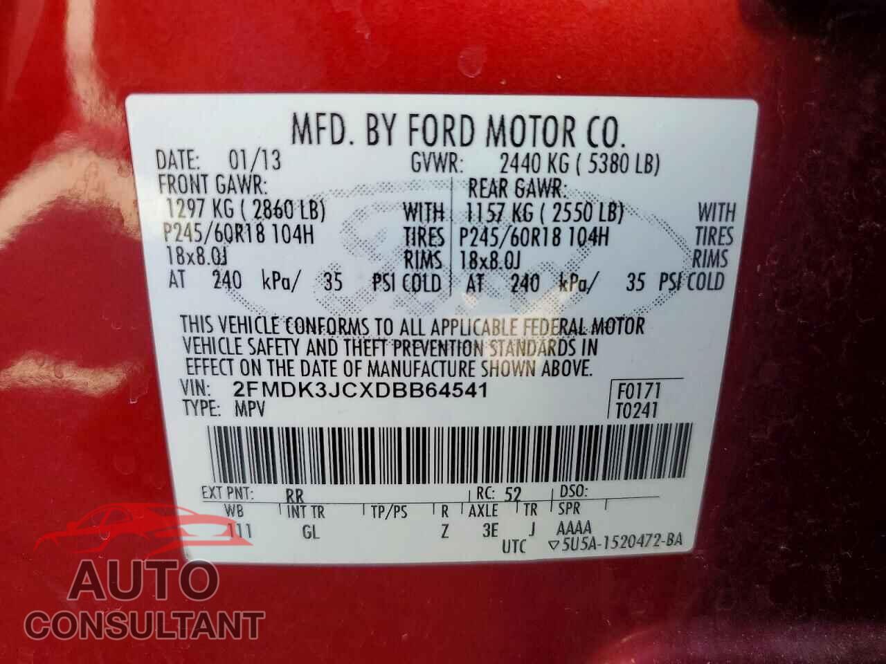 FORD EDGE 2013 - 2FMDK3JCXDBB64541