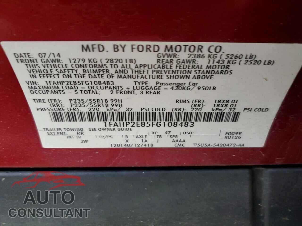 FORD TAURUS 2015 - 1FAHP2E85FG108483
