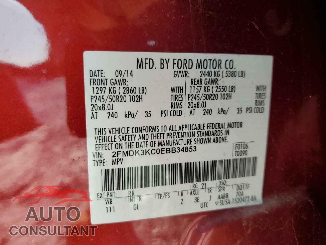 FORD EDGE 2014 - 2FMDK3KC0EBB34853