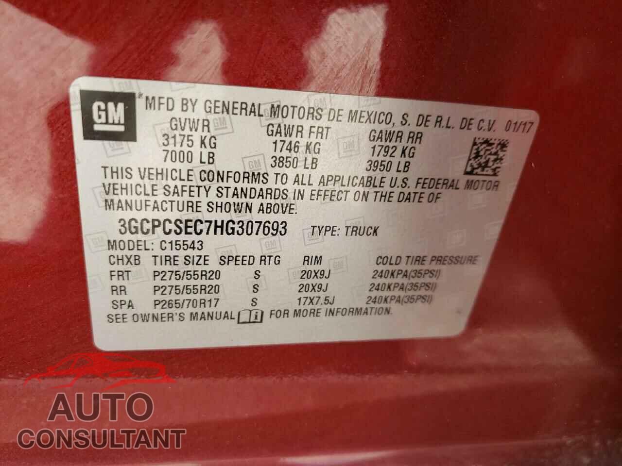 CHEVROLET SILVERADO 2017 - 3GCPCSEC7HG307693