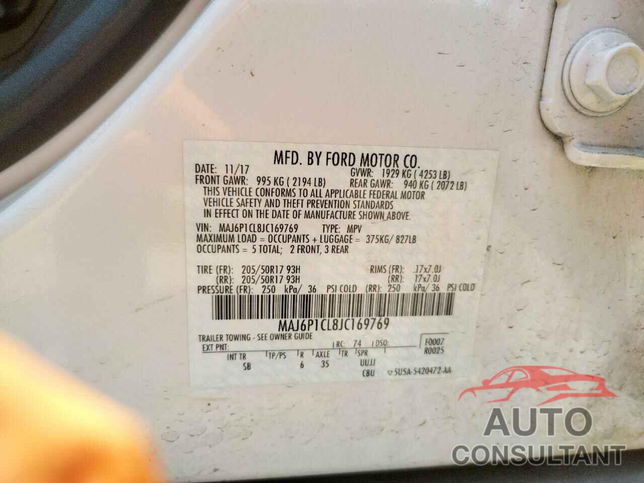 FORD ALL OTHER 2018 - MAJ6P1CL8JC169769
