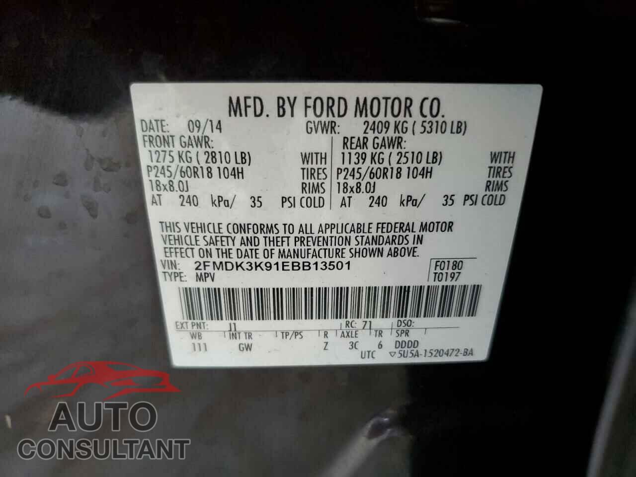 FORD EDGE 2014 - 2FMDK3K91EBB13501