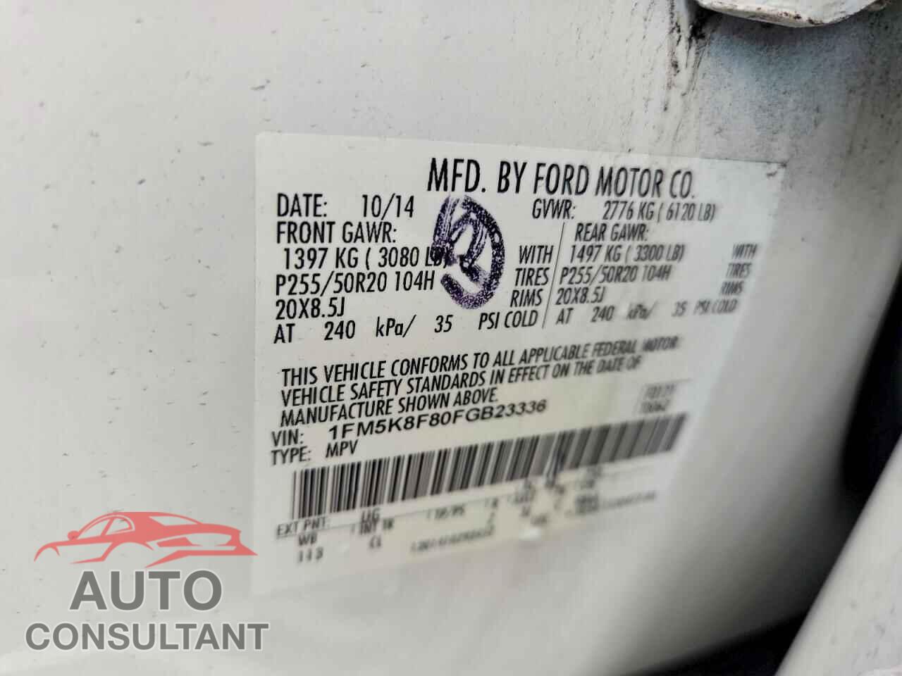 FORD EXPLORER 2015 - 1FM5K8F80FGB23336