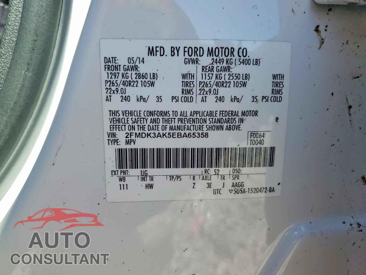FORD EDGE 2014 - 2FMDK3AK5EBA65358