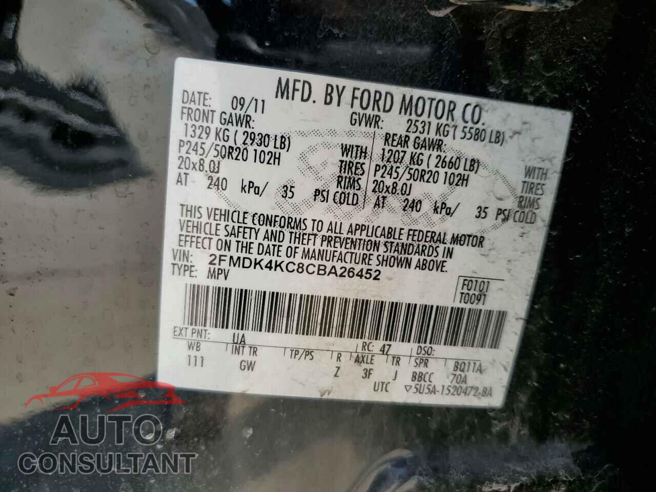 FORD EDGE 2012 - 2FMDK4KC8CBA26452