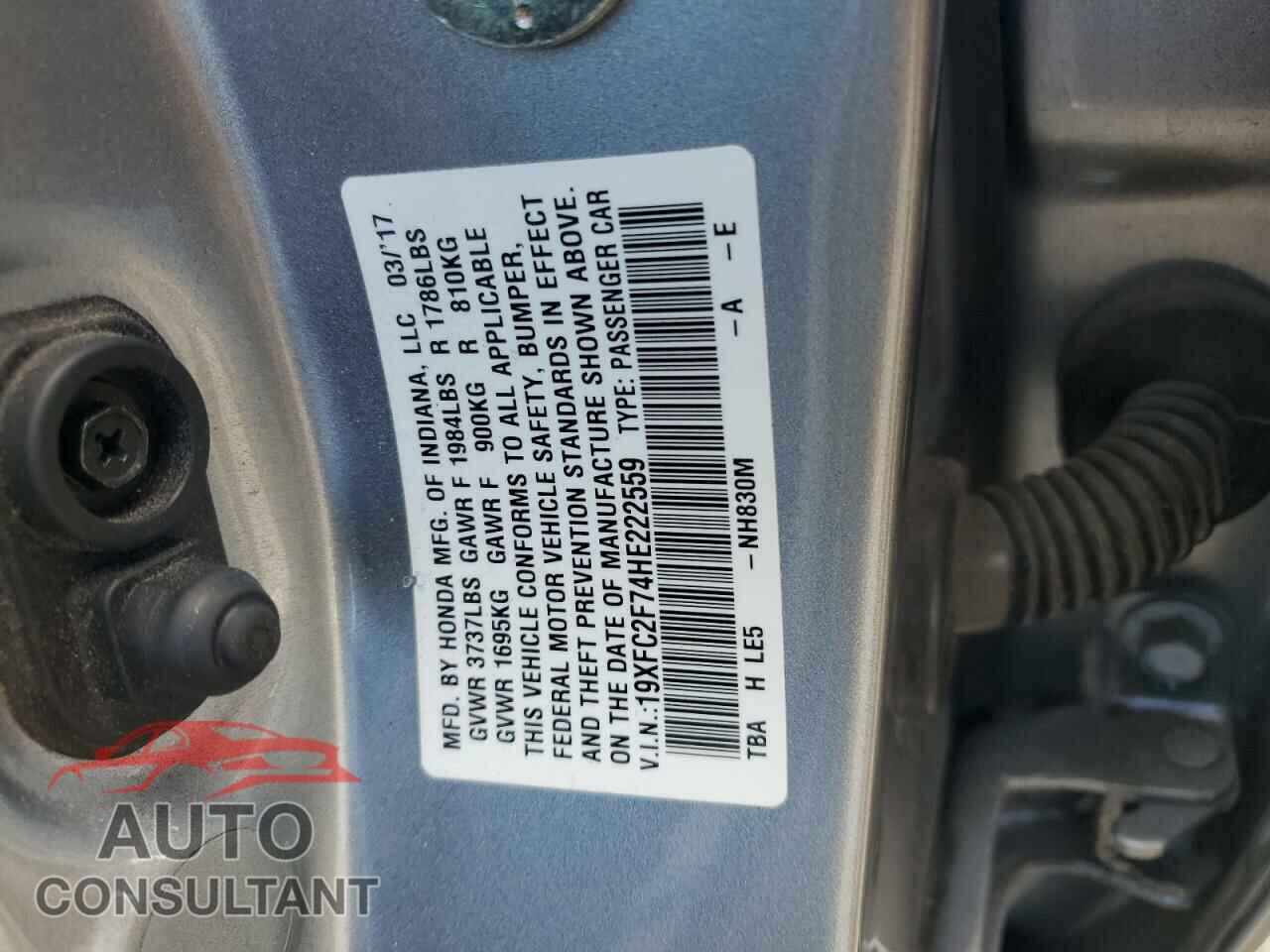 HONDA CIVIC 2017 - 19XFC2F74HE222559