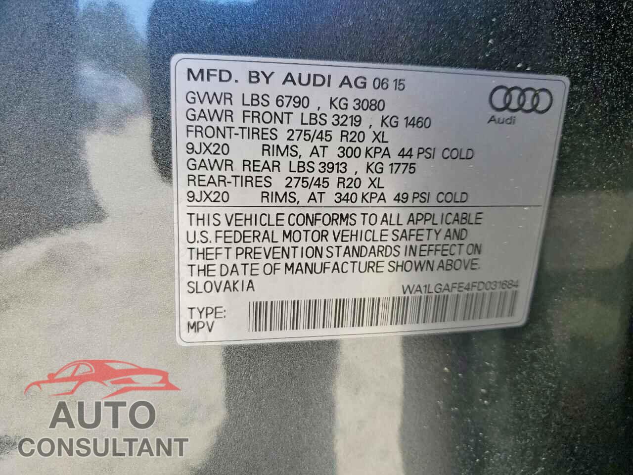 AUDI Q7 2015 - WA1LGAFE4FD031684