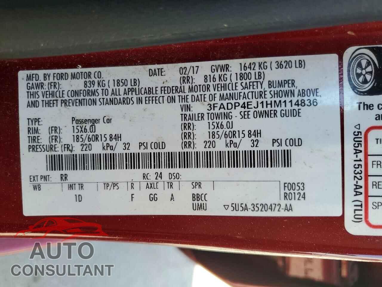 FORD FIESTA 2017 - 3FADP4EJ1HM114836