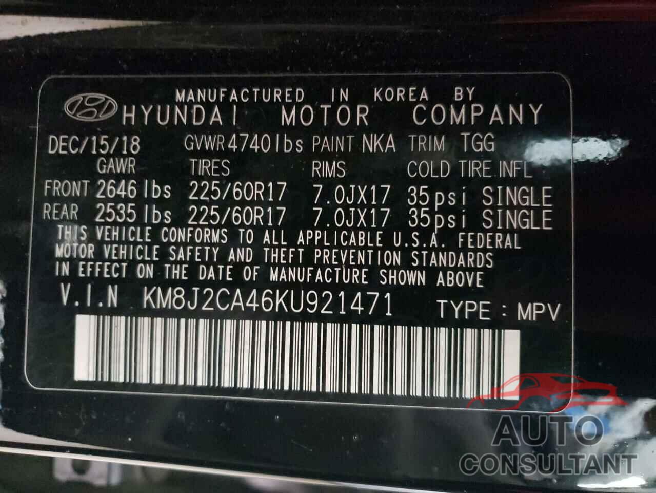 HYUNDAI TUCSON 2019 - KM8J2CA46KU921471