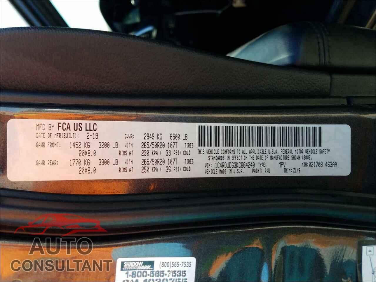DODGE DURANGO 2019 - 1C4RDJDG3KC664240