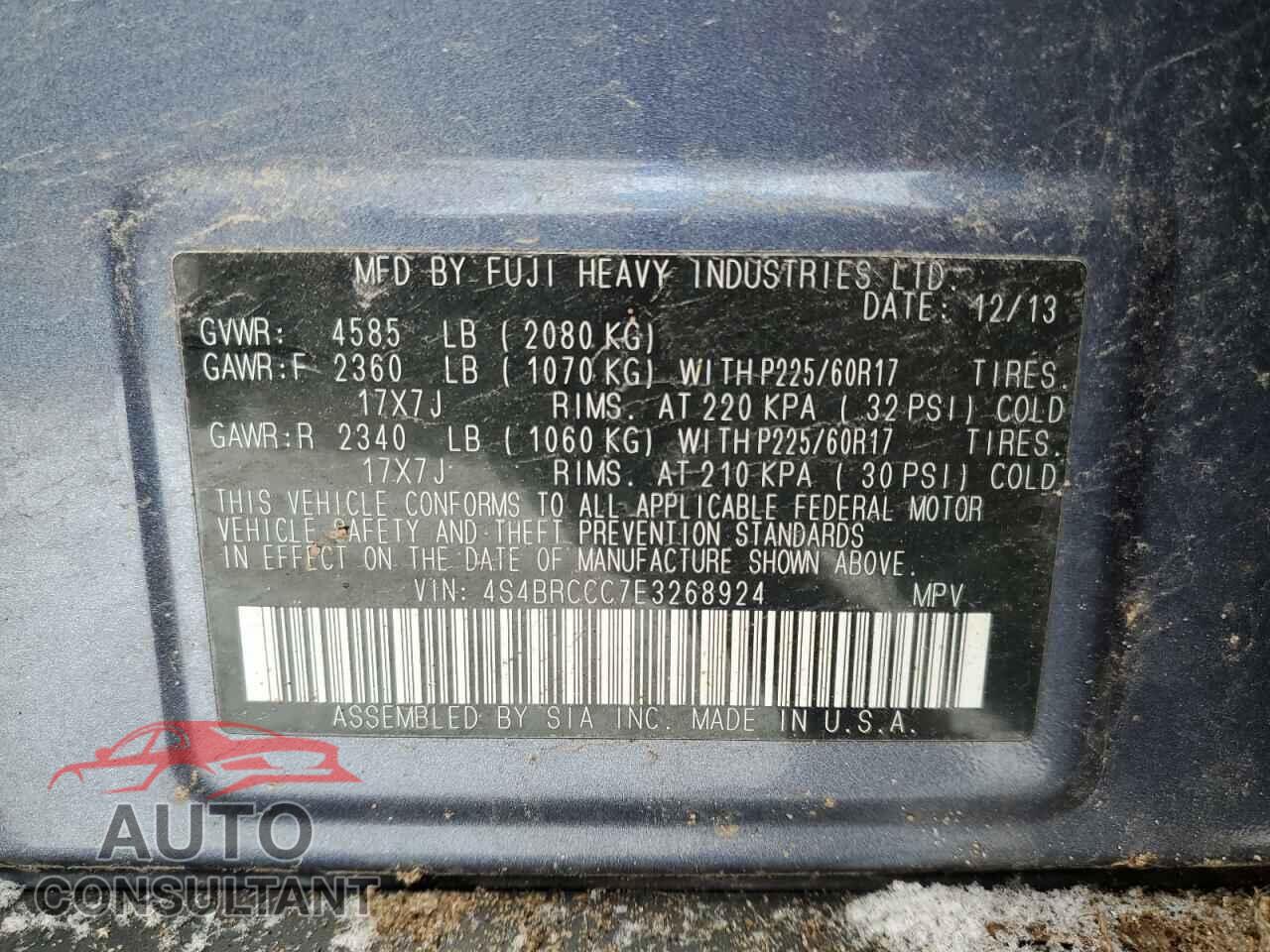 SUBARU OUTBACK 2014 - 4S4BRCCC7E3268924
