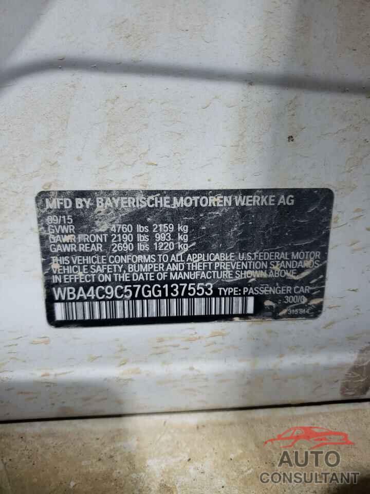 BMW 4 SERIES 2016 - WBA4C9C57GG137553
