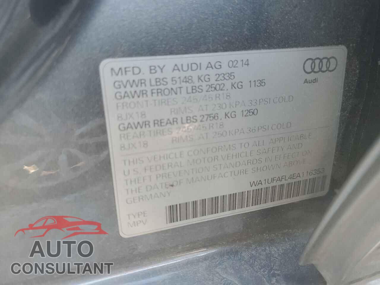 AUDI A4 2014 - WA1UFAFL4EA116353