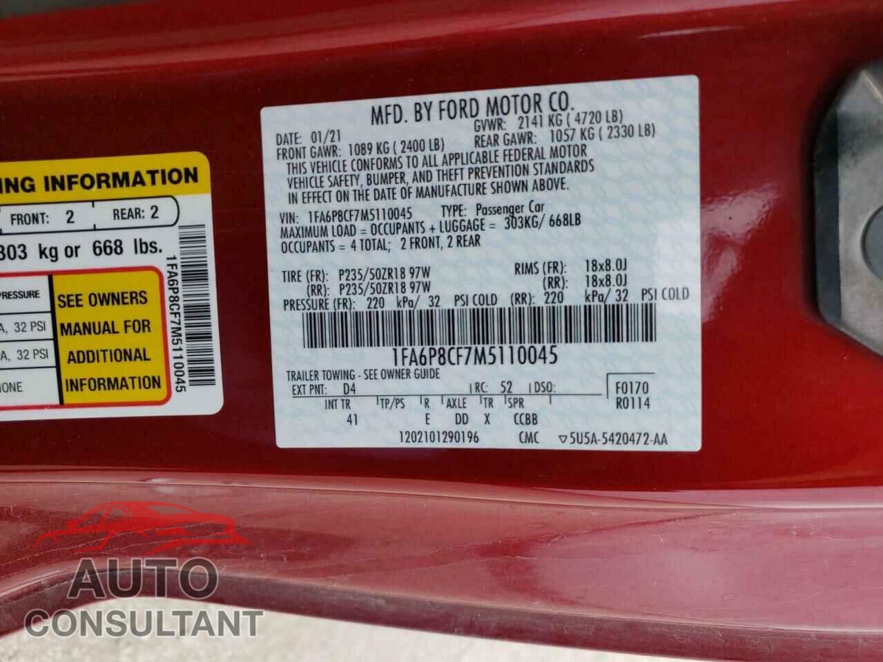 FORD MUSTANG 2021 - 1FA6P8CF7M5110045