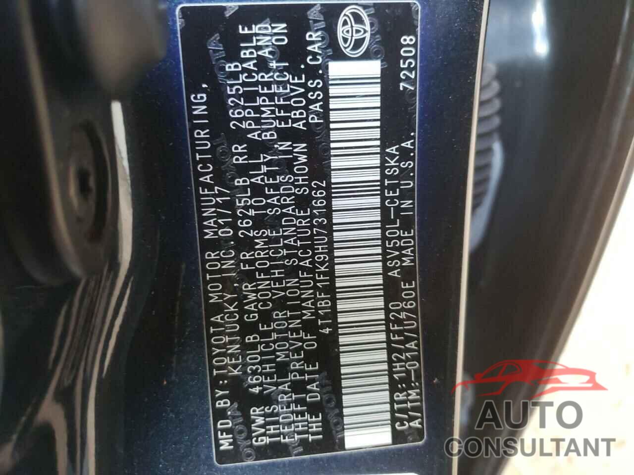 TOYOTA CAMRY 2017 - 4T1BF1FK9HU731662