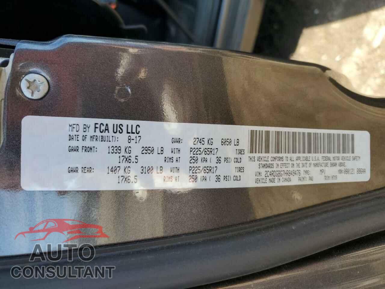 DODGE CARAVAN 2017 - 2C4RDGBG7HR849476