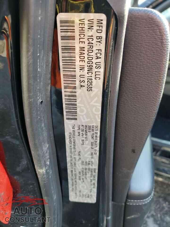 DODGE DURANGO 2022 - 1C4RDJDG9NC182585