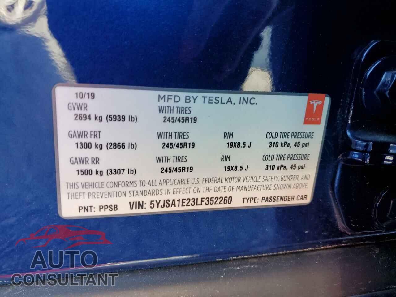 TESLA MODEL S 2020 - 5YJSA1E23LF352260