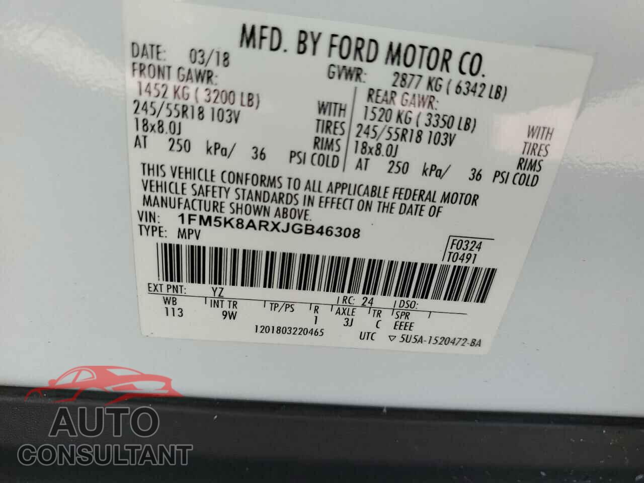 FORD EXPLORER 2018 - 1FM5K8ARXJGB46308