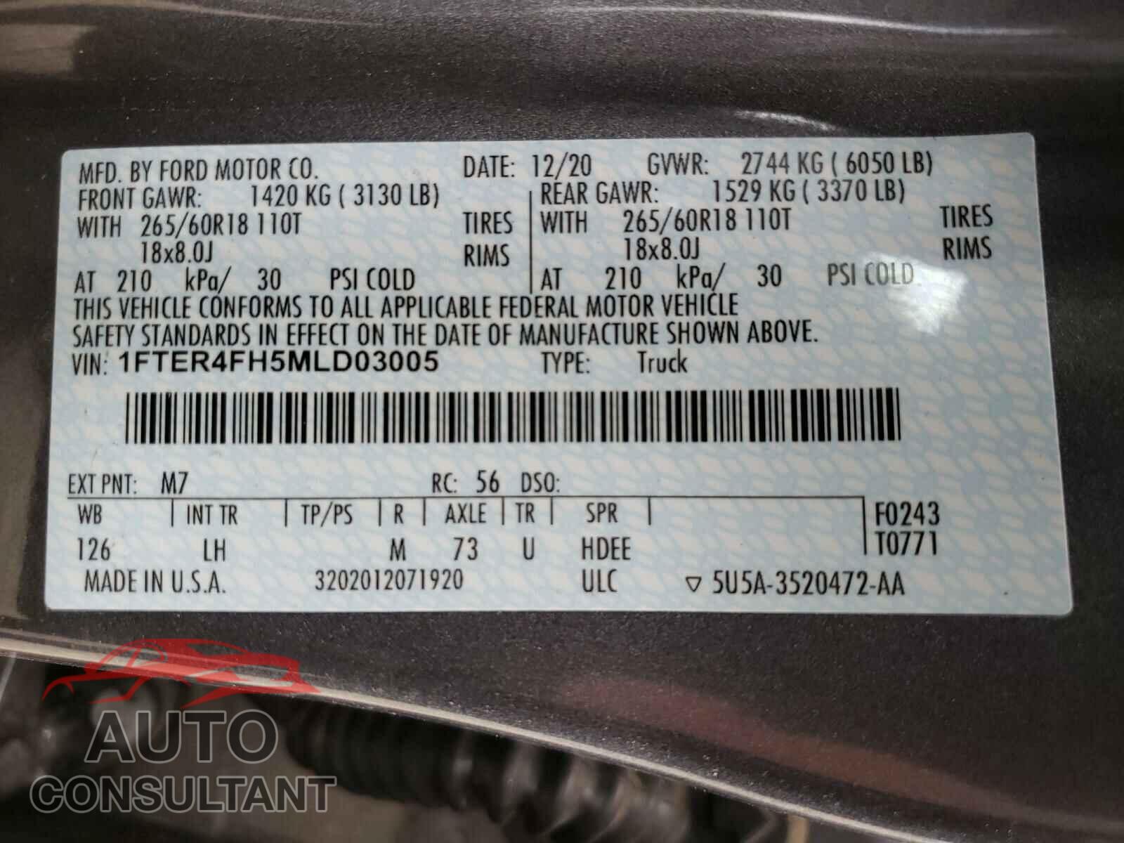 FORD RANGER 2021 - 1FTER4FH5MLD03005