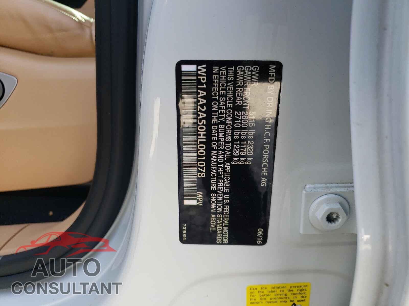 PORSCHE MACAN 2017 - WP1AA2A50HL001078