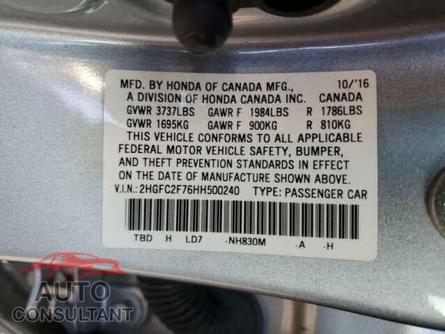 HONDA CIVIC 2017 - 2HGFC2F76HH500240