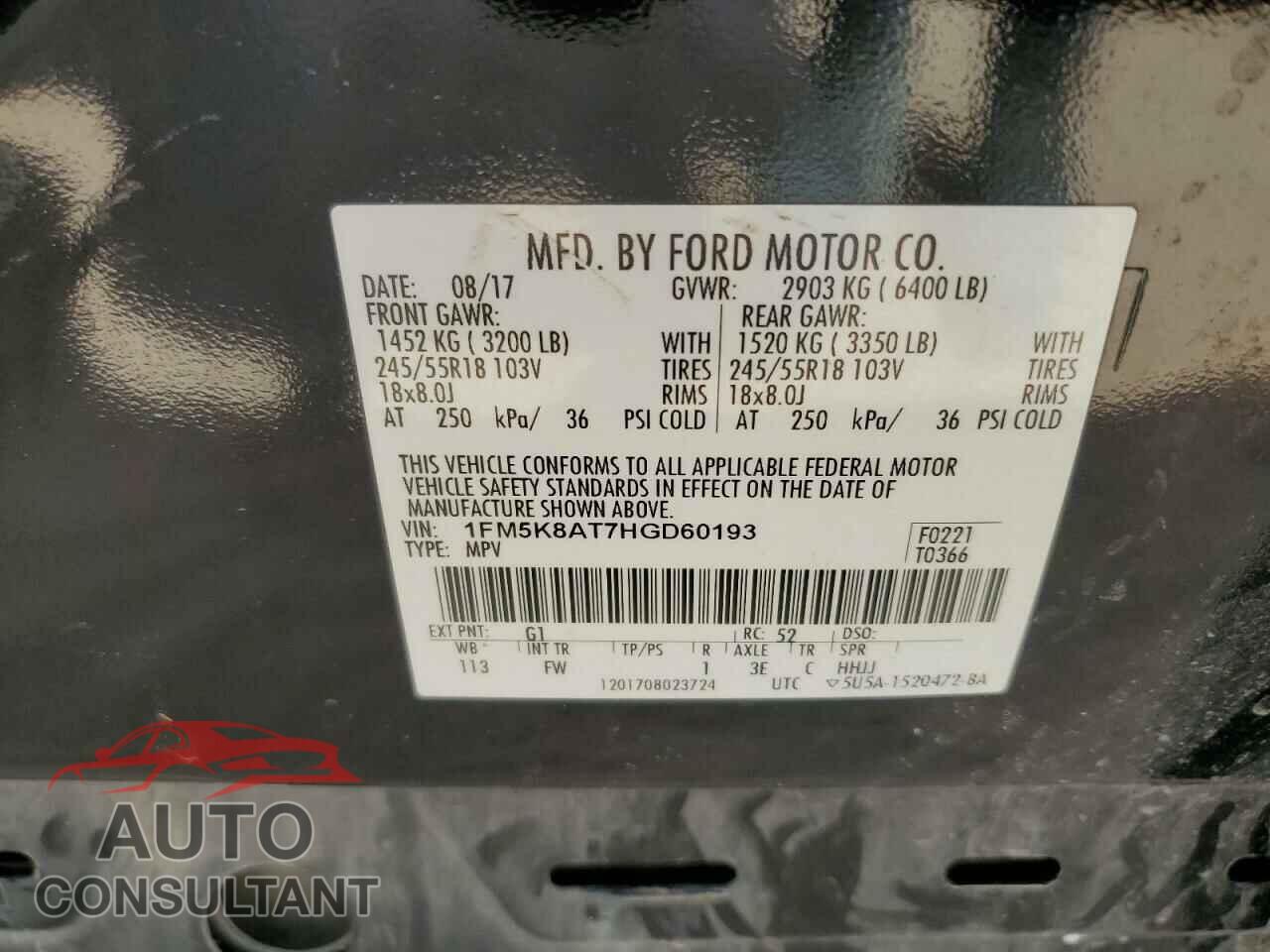 FORD EXPLORER 2017 - 1FM5K8AT7HGD60193