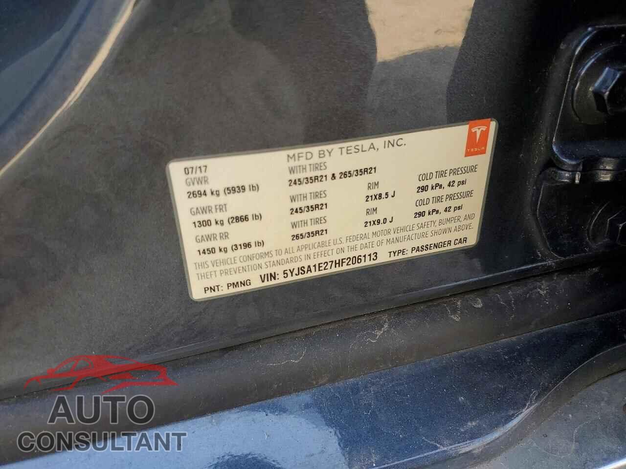 TESLA MODEL S 2017 - 5YJSA1E27HF206113