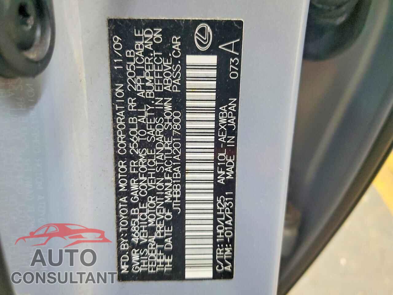 LEXUS HS 2010 - JTHBB1BA1A2017800