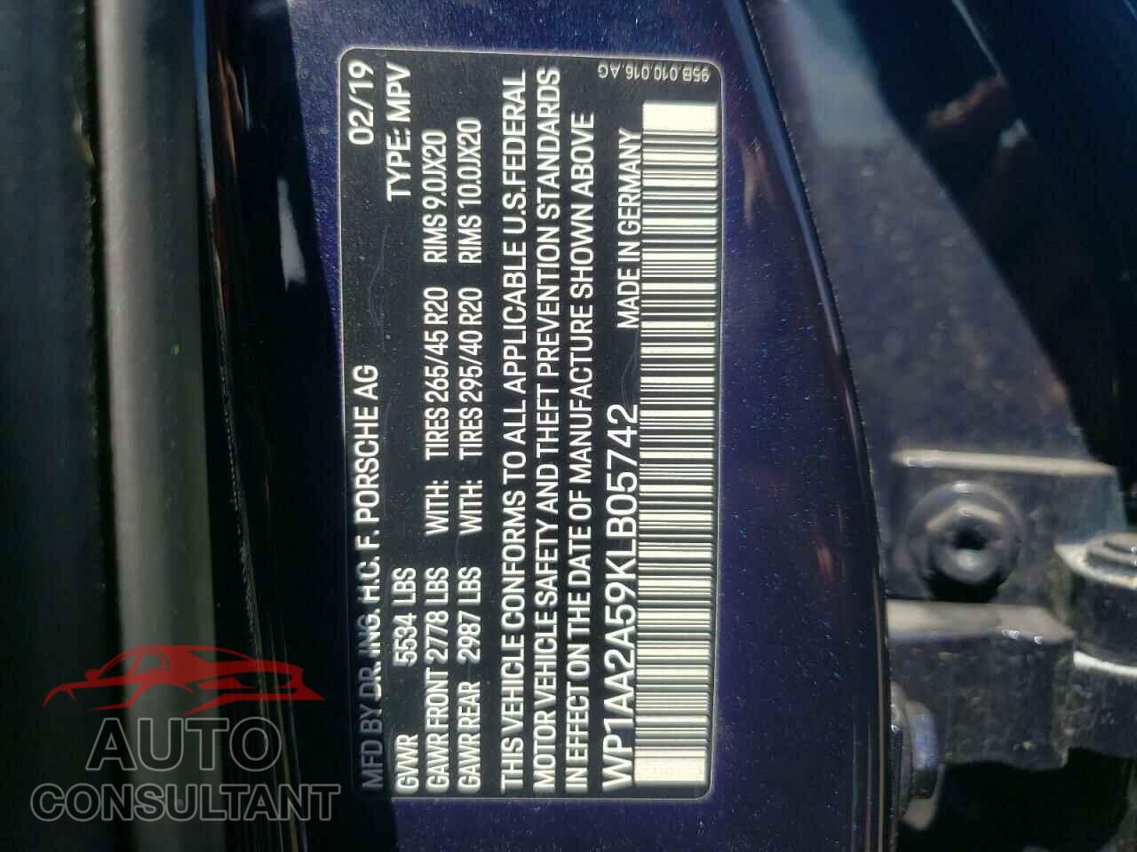 PORSCHE MACAN 2019 - WP1AA2A59KLB05742