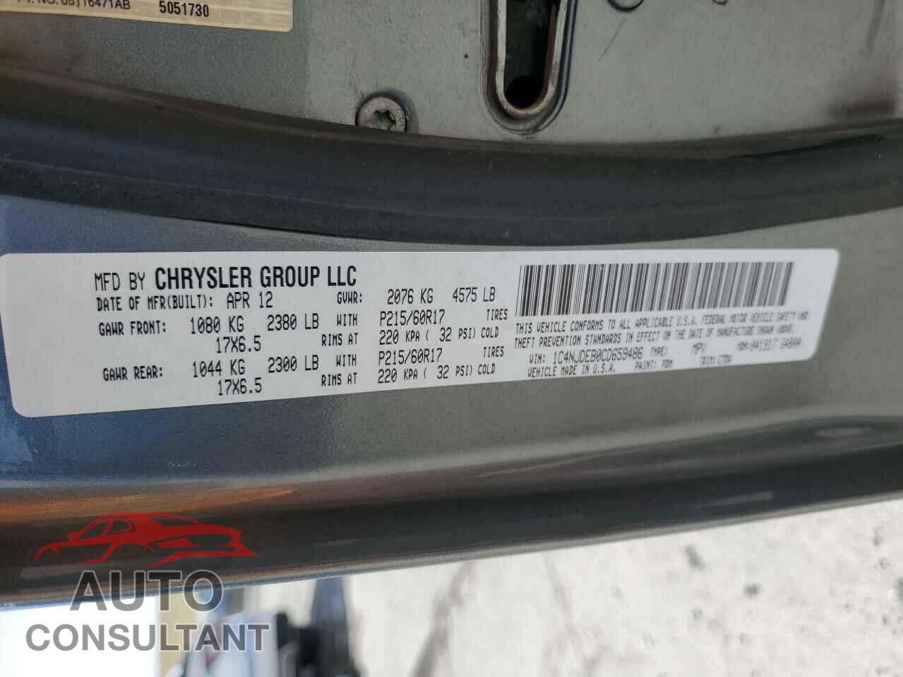 JEEP COMPASS 2012 - 1C4NJDEB0CD659486
