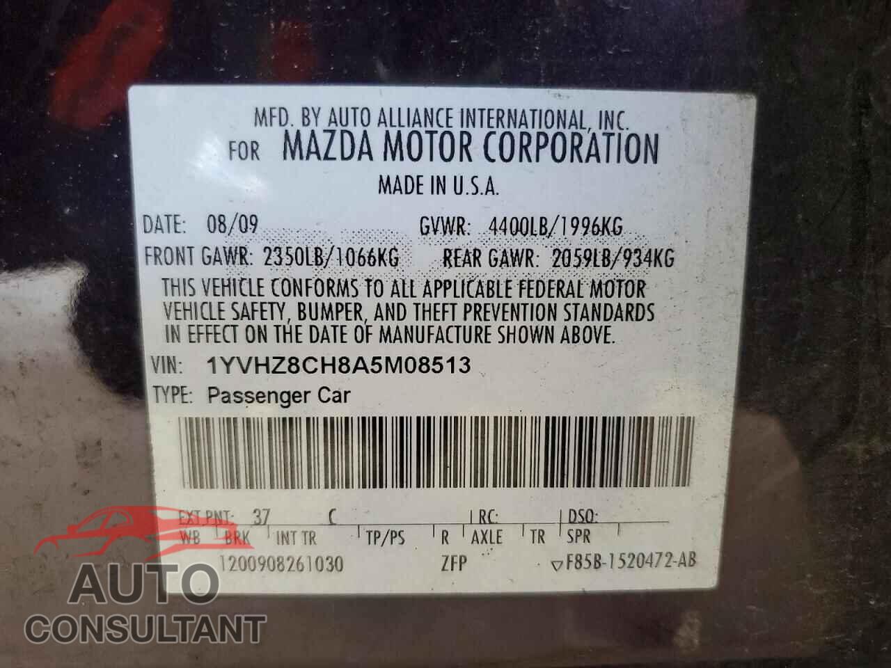 MAZDA 6 2010 - 1YVHZ8CH8A5M08513