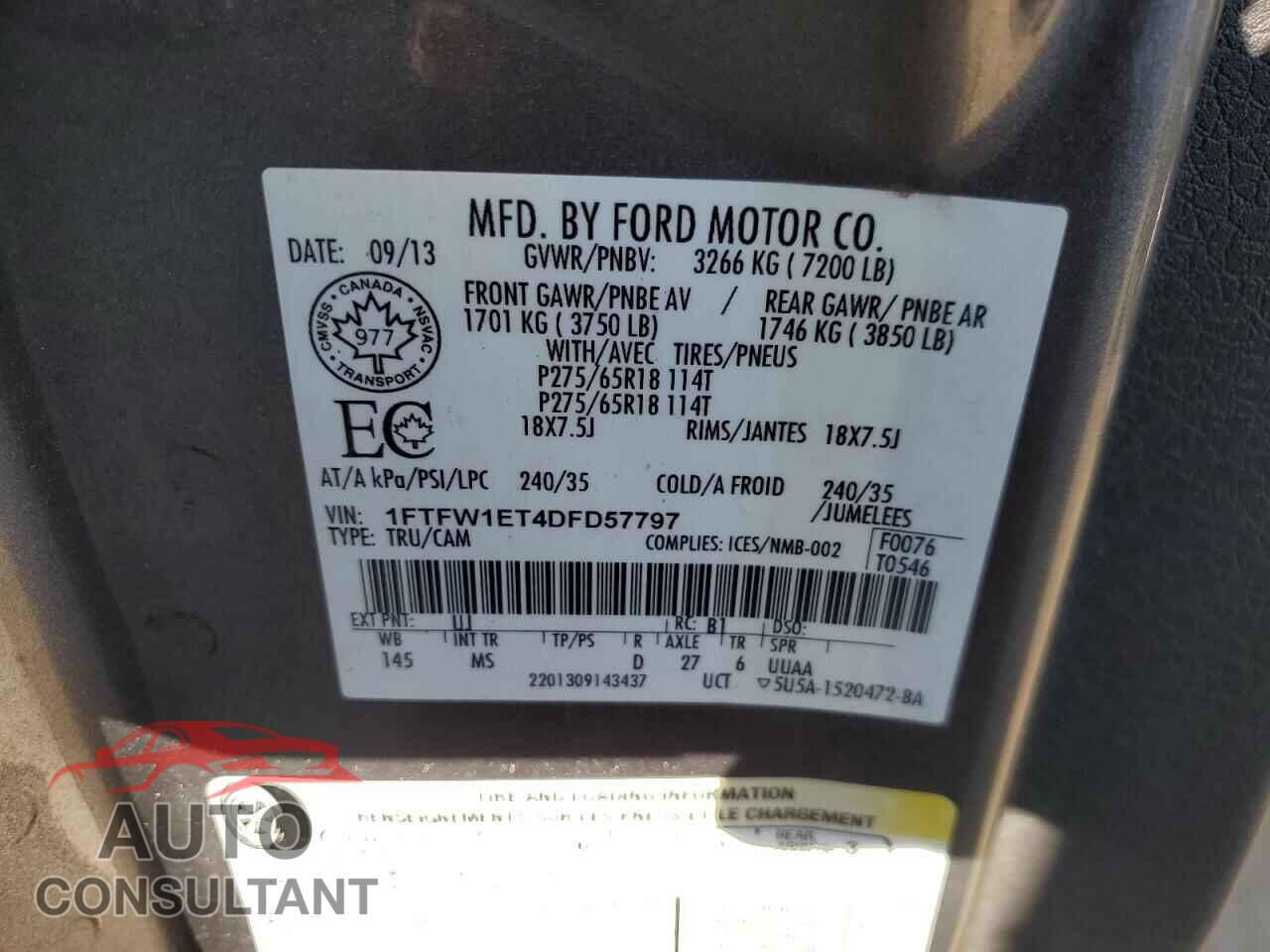 FORD F-150 2013 - 1FTFW1ET4DFD57797