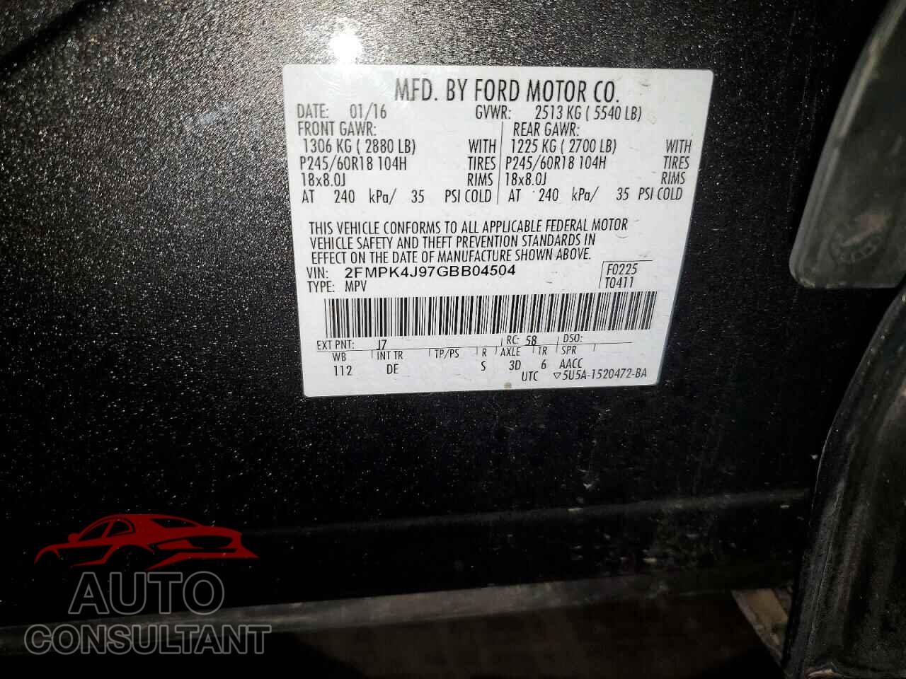 FORD EDGE 2016 - 2FMPK4J97GBB04504