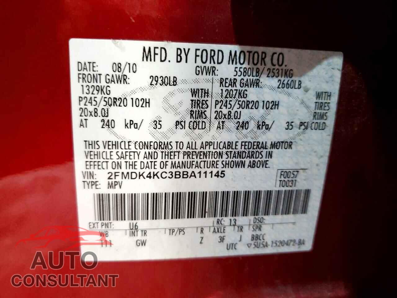 FORD EDGE 2011 - 2FMDK4KC3BBA11145