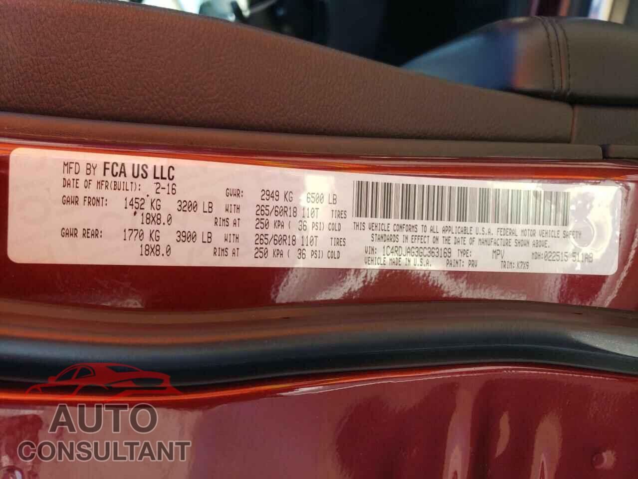 DODGE DURANGO 2016 - 1C4RDJAG3GC363169