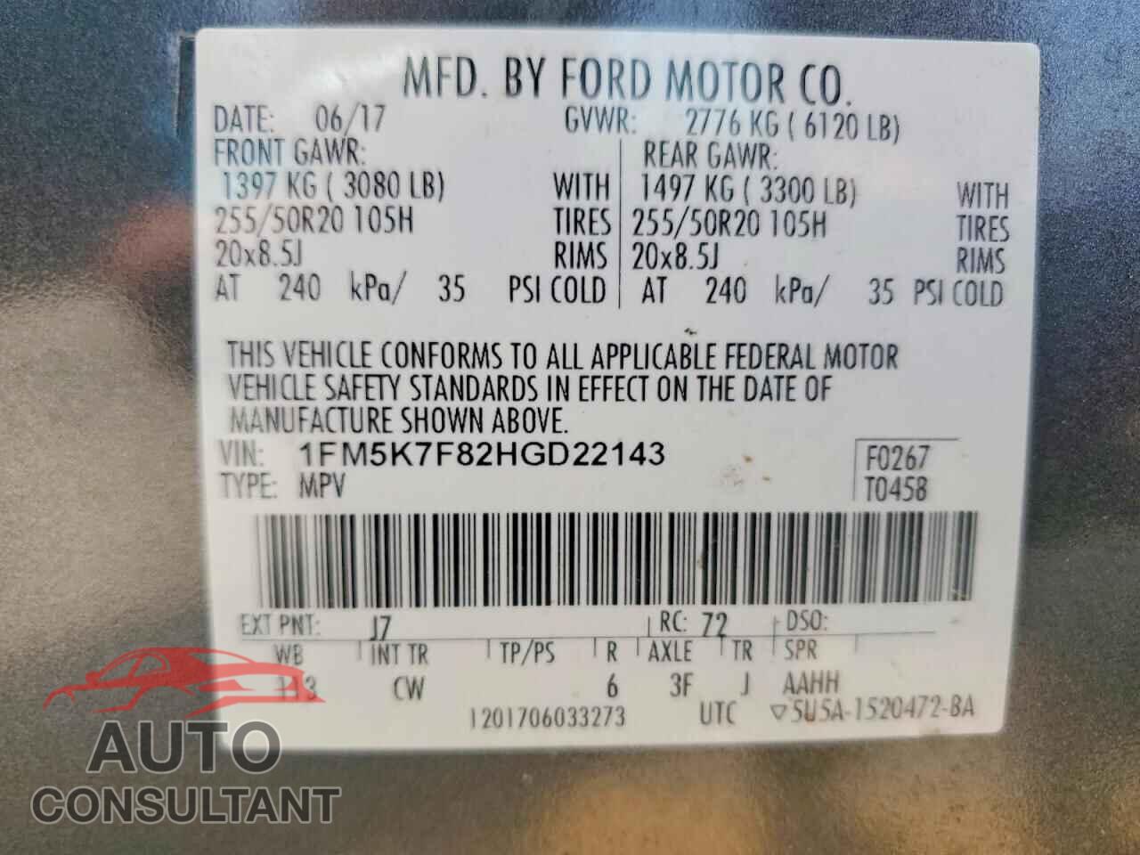 FORD EXPLORER 2017 - 1FM5K7F82HGD22143