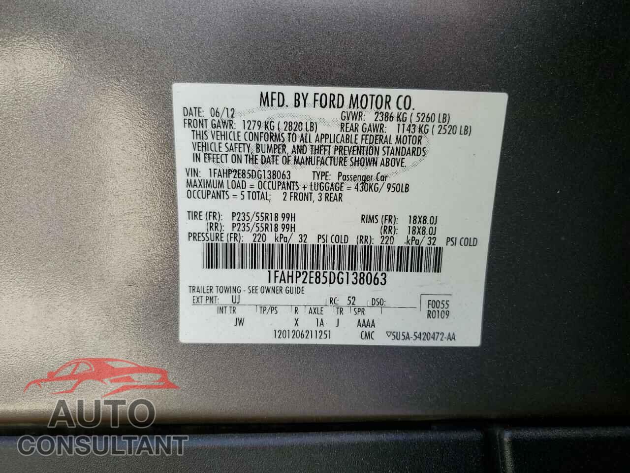 FORD TAURUS 2013 - 1FAHP2E85DG138063