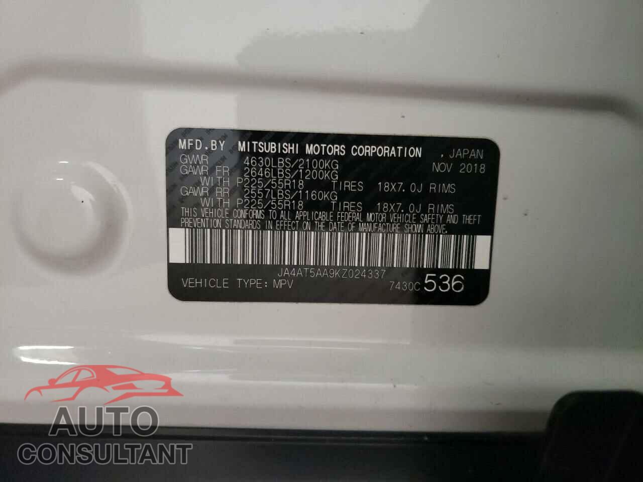 MITSUBISHI ECLIPSE 2019 - JA4AT5AA9KZ024337