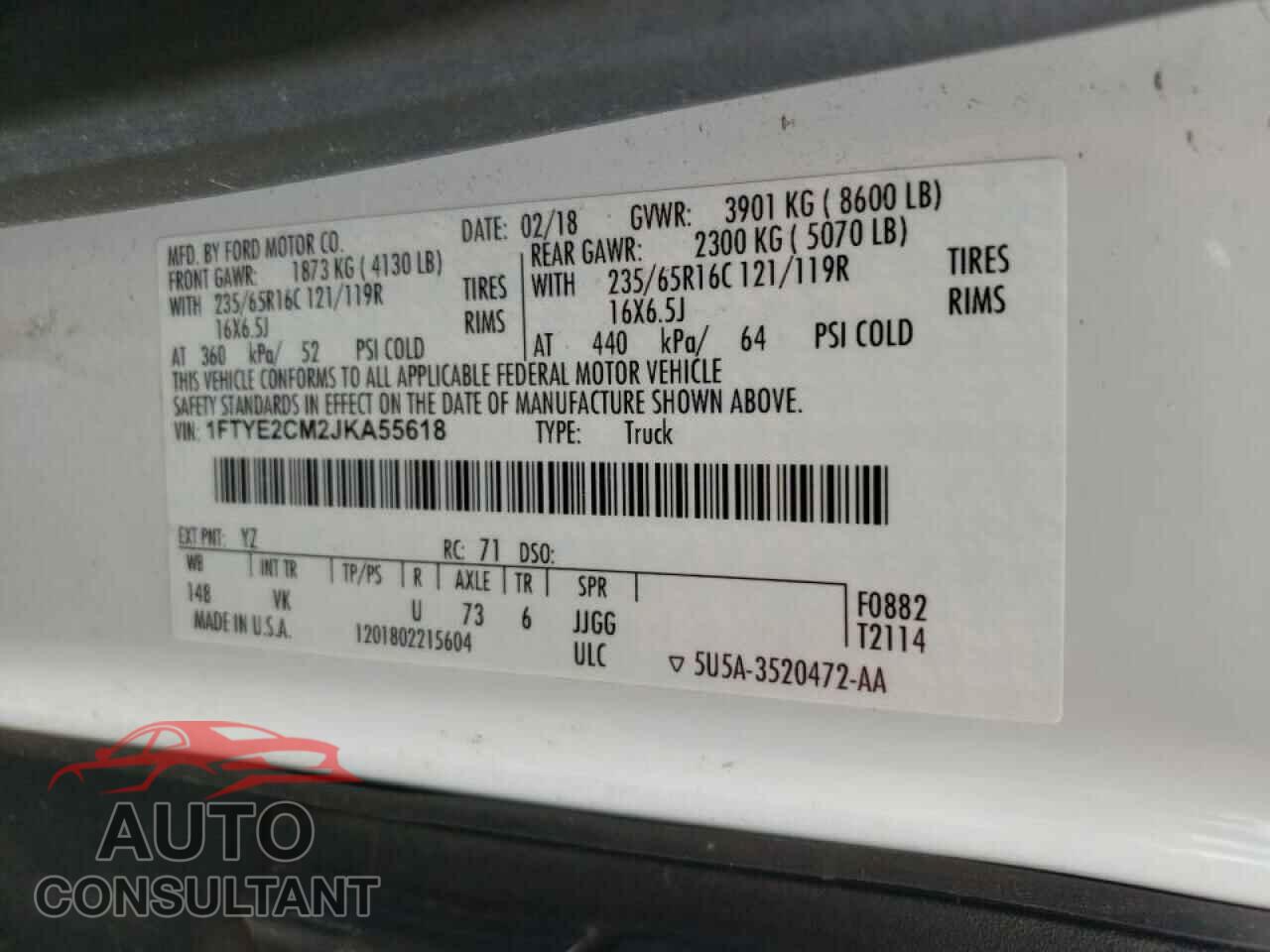 FORD TRANSIT 2018 - 1FTYE2CM2JKA55618