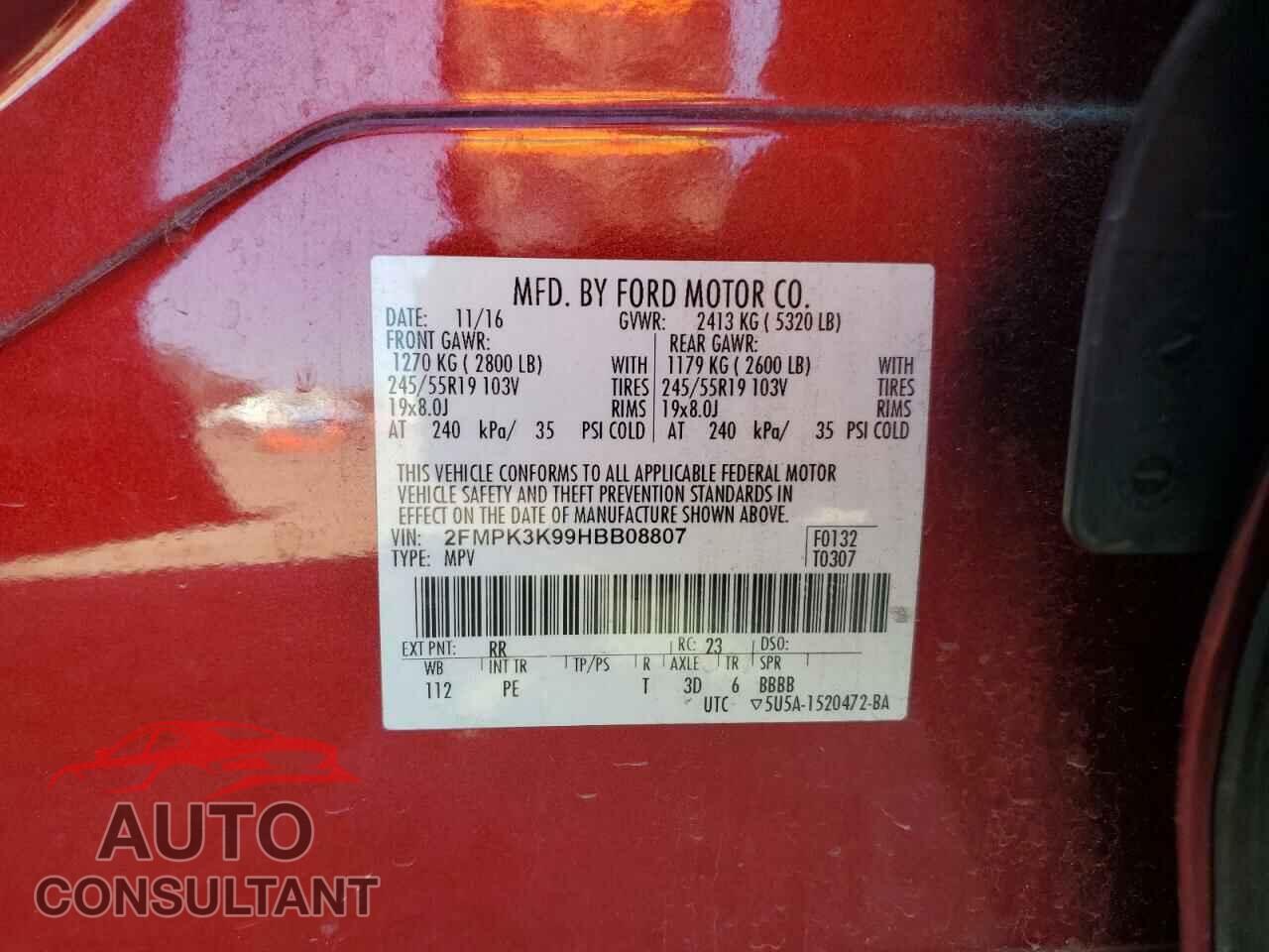 FORD EDGE 2017 - 2FMPK3K99HBB08807
